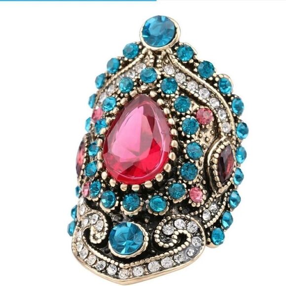 🌺 Bohemian Gorgeous Unique crystal & rhinestone Cocktail Ring 🌺 - Picture 3 of 6